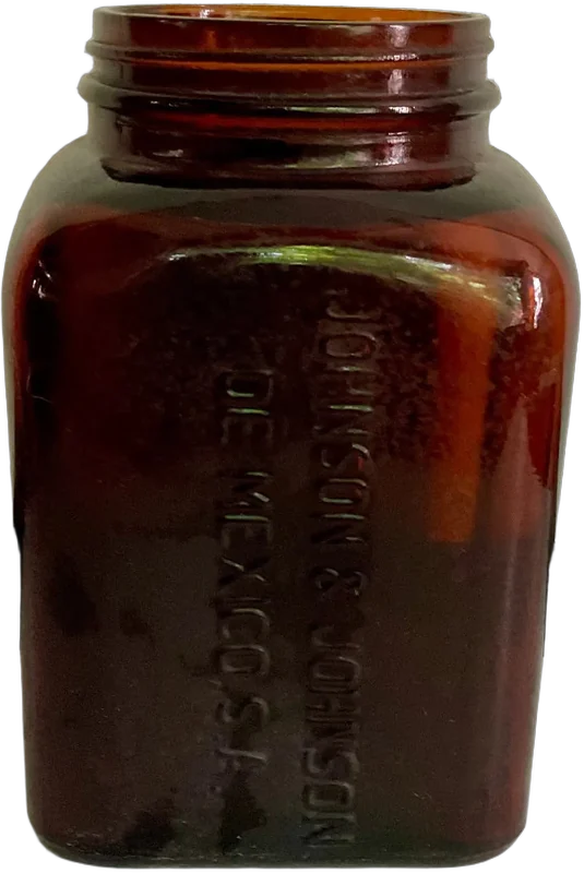 Antiguo Frasco Vidrio Ámbar Botica Johnson & Pomo Ámbar