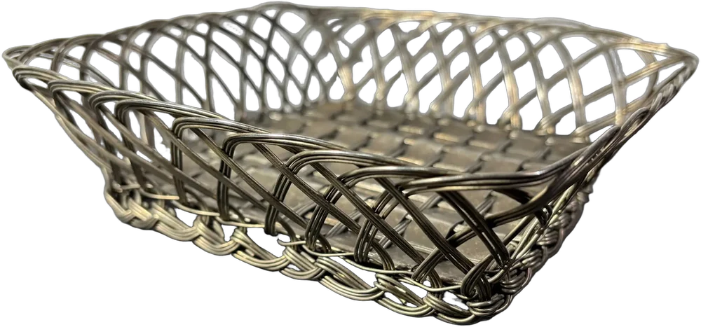 Antigua Cesta Tejida A Mano Metal Plateado Plateado
