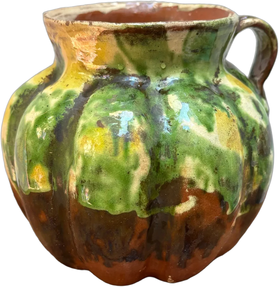 Antigua Jarra Cerámica Chorreado Oaxaca Forma Calabaza Multicolor