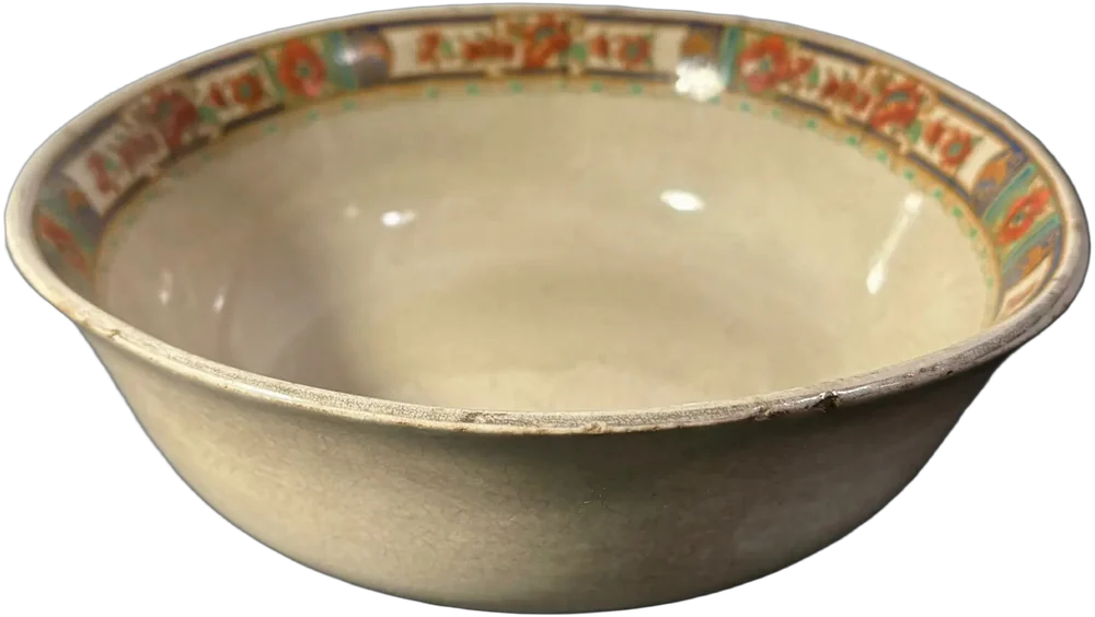 Antiguo O Tazón Porcelana Cenefa Flores Victoriano Multicolor