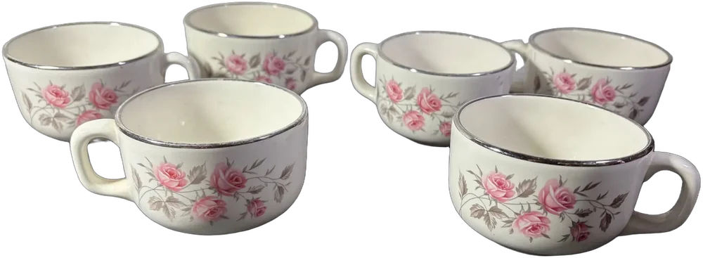 Tazas De Porcelana (6) Ánfora Rosas Rosas Multicolor Rosas/filo Dorado