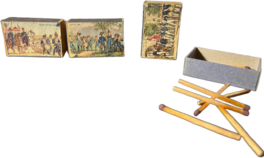 Cajas Antiguas De Cerillas Escenas Militares Suiza