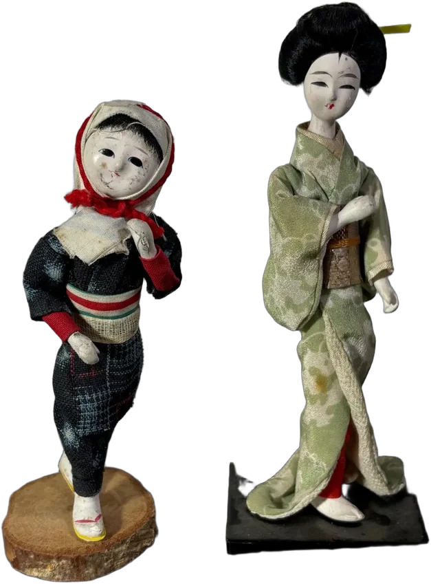 Vintage Muñecas Japonesas Tradicionales En Kimono — imagen 1
