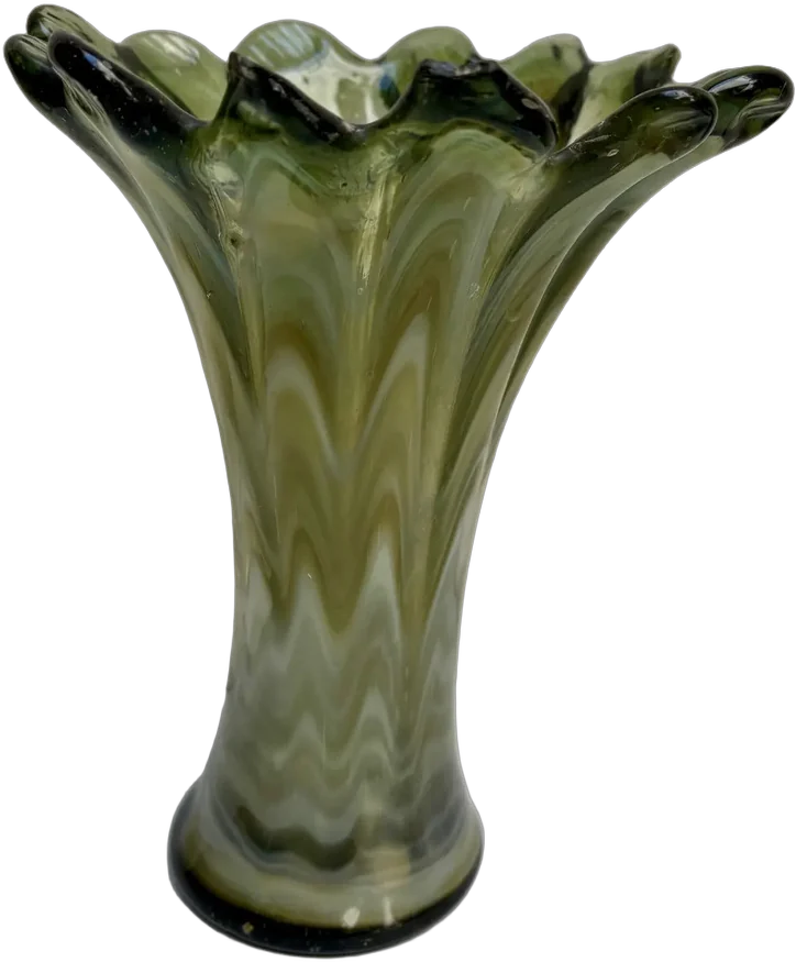 Antiguo Jarrón Florero Ondulado Vidrio Verde México Verde Lima Ondulado