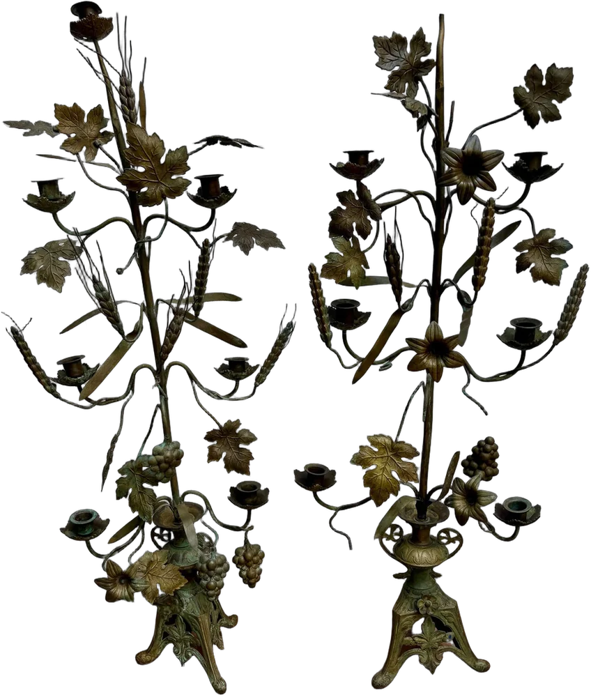 Antiguos Candelabros Palmatoria Bronce Victorianos Usados