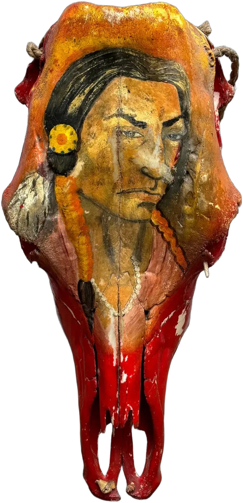 Artesanía Figura Cráneo Toro Pintado Nativo Americano Multicolor