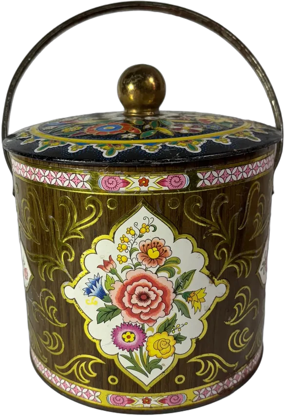 Bote Metálico Vintage Daher Floral Hecho En Inglaterra Floral