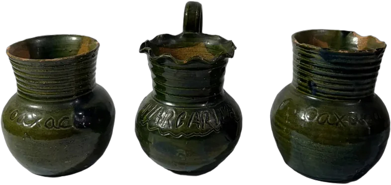 Lote De 3 Jarros De Cerámica Vidriada Verde De Oaxaca Verde Musgo Lisa — imagen 1