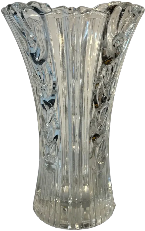 Jarrón Florero Vintage Vidrio Tallado Italiano Transparente Tallado