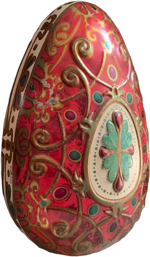 Antigua Caja Estaño Huevo Faberge Decoración Vintage Retro Rojo Floreado