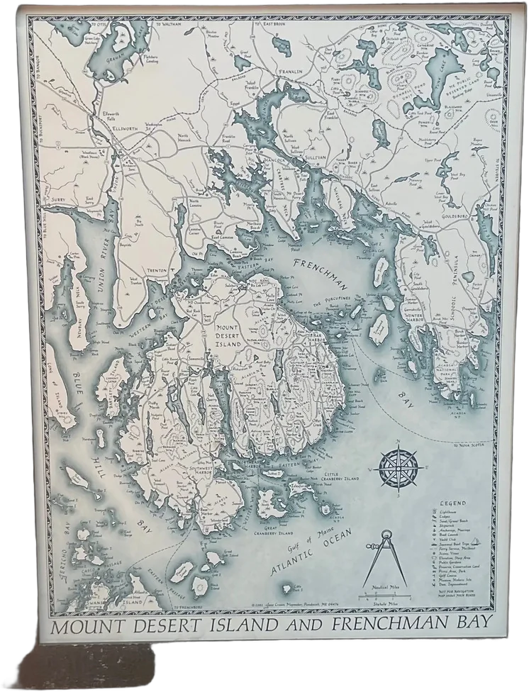 Vintage Cuadro Mapa Mountain Desert & French Bay Blanco/verde Negro