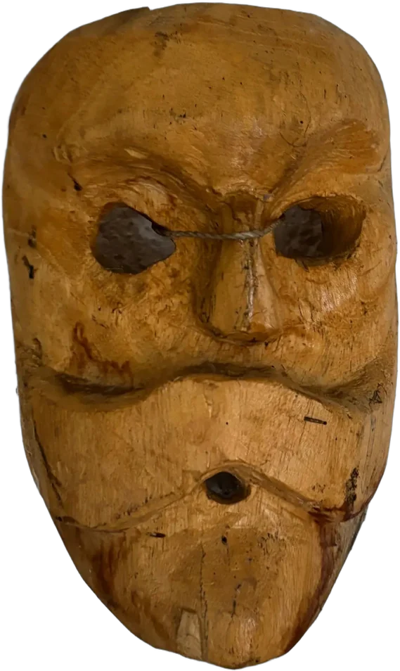 Antigua Máscara Hombre Con Bigote Madera Marrón Claro