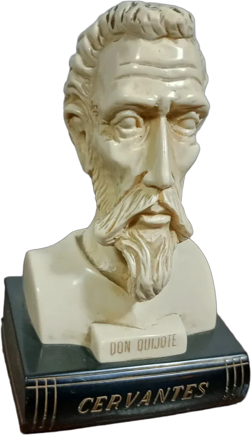 Vintage Figura Miguel De Cervantes De Pasta Con Base Beige