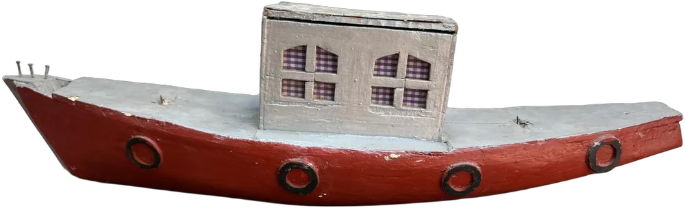 Vintage Barco De Madera Adorno Rojo
