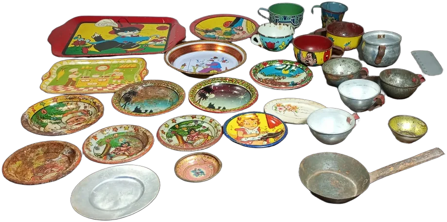 Antigua Lamina Litografíada Tazas Y Platos Pequeños Lote