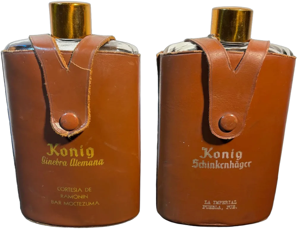 Vintage Petaca O Locutora De Bolsillo Konig Forro Piel Marrón Konig Forro Piel
