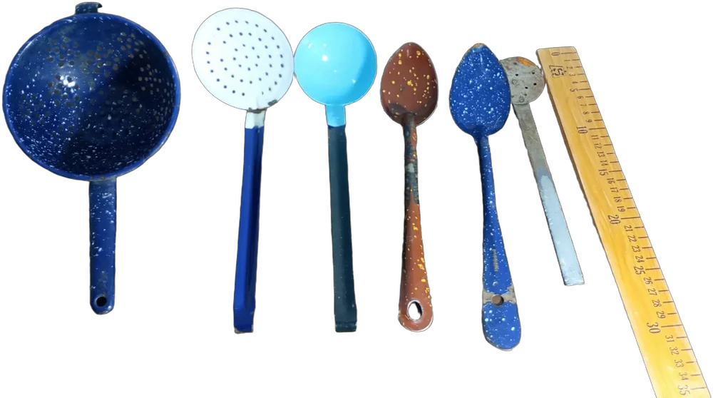 Vintage Set De Cucharones De Peltre Azul