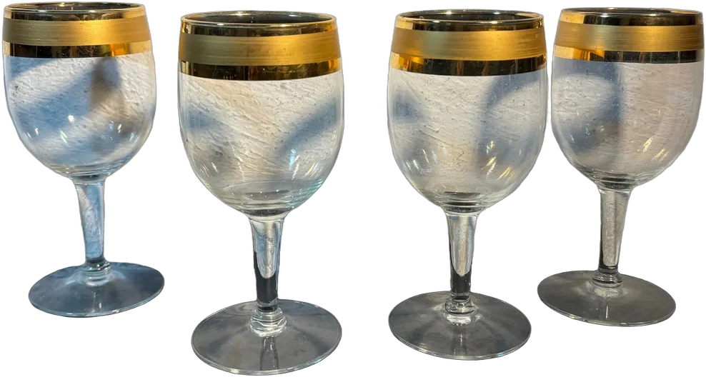 Antiguas Copas De Cristal (4) Bordes De Oro Dorado Oscuro