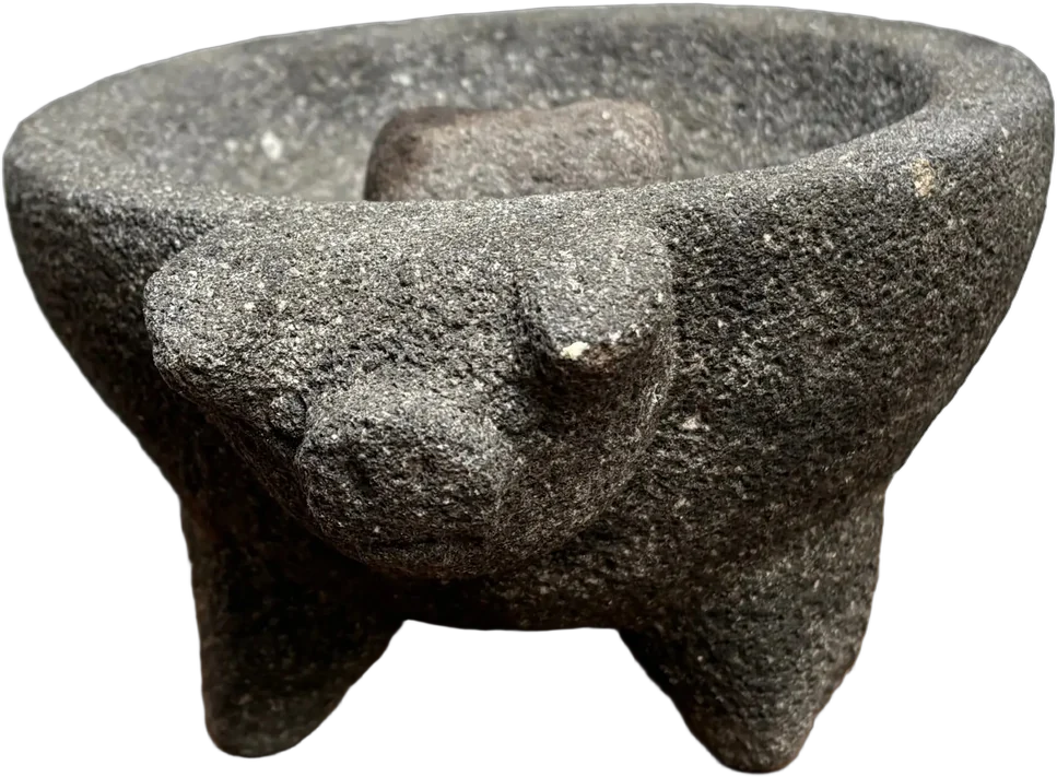 Antiguo Molcajete Artesanal Cara De Puerquito Piedra Gris Oscuro