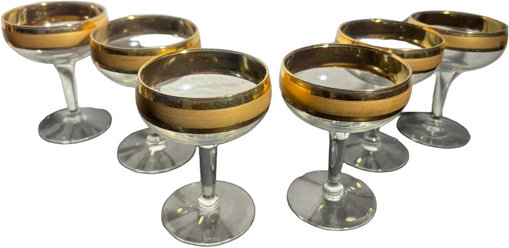 Antiguo Juego Copas De Champán Filo Dorado Dorado Oscuro