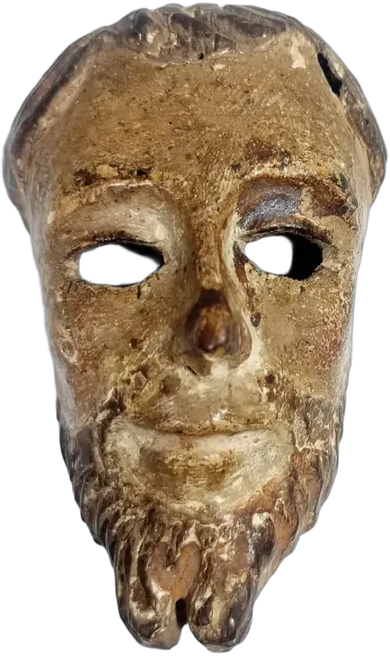 Máscara Antigua De Madera Tallada Rostro Barbado Exvoto Caqui