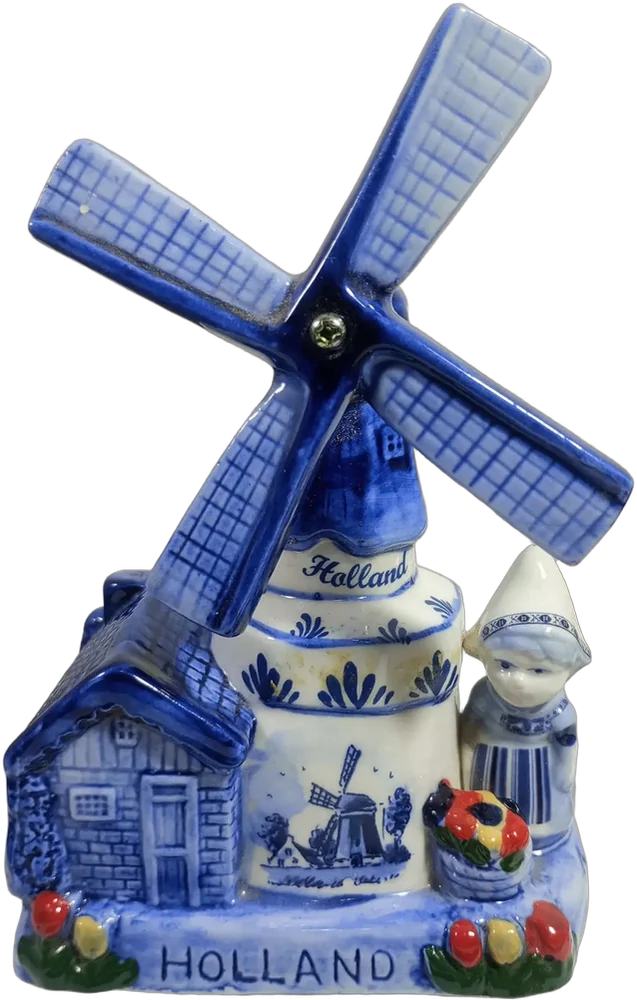 Molino Musical Cerámica Delft Holland Vintage Azul