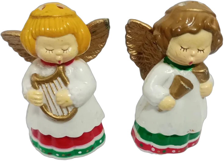 Saleros Vintage Plástico Ángeles Navideños Set De 2 Blanco
