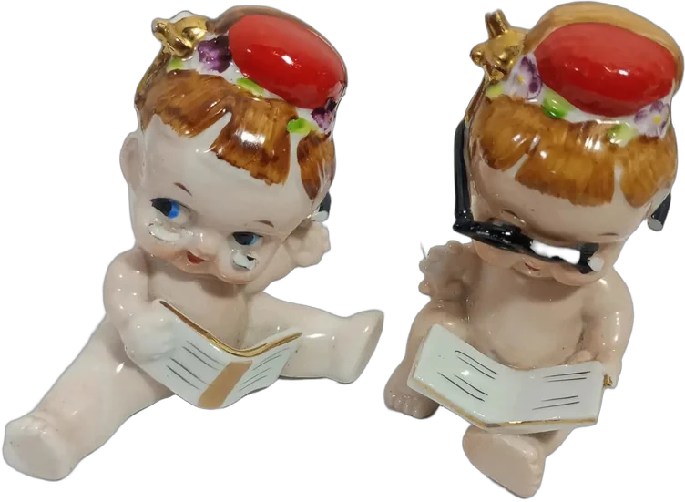 Figuras Vintage Bebés Lectores Giftcraft Japan 50s Caqui