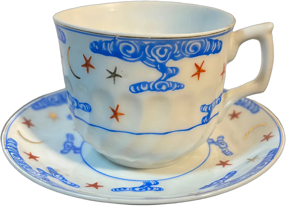 Antigua Taza De Té Porcelana Estrellas, Luna, Nube