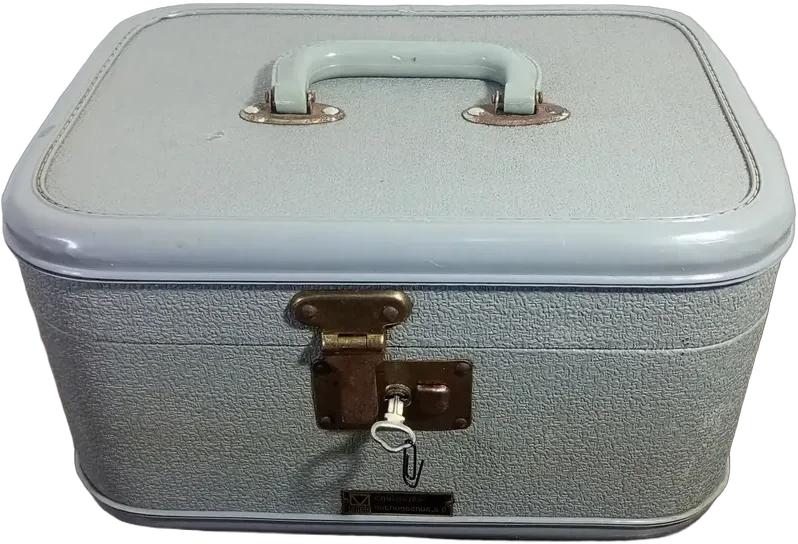 Maletín Vintage Emsa Con Espejo Años 60s Gris Rayas — imagen 1