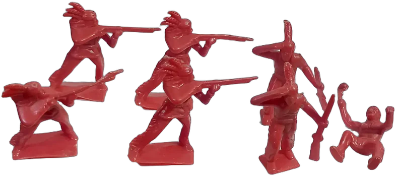 Antiguos Indios Plásticos Rojos Lote 7 Figuras 1970s Rojo