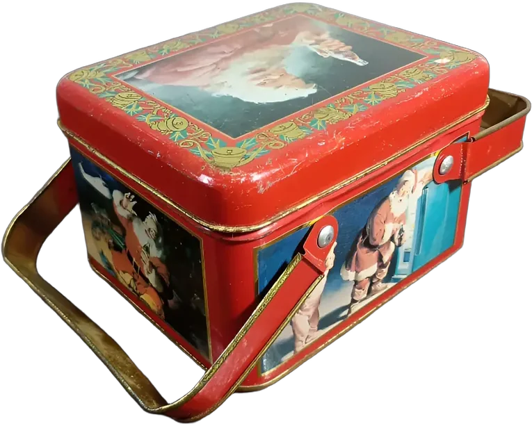 Vintage Caja Coca-cola Santa Con Asa Metálica Navidad
