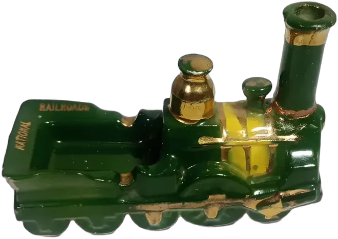 Vintage Cenicero Locomotora National Railroads Verde Y Dorado