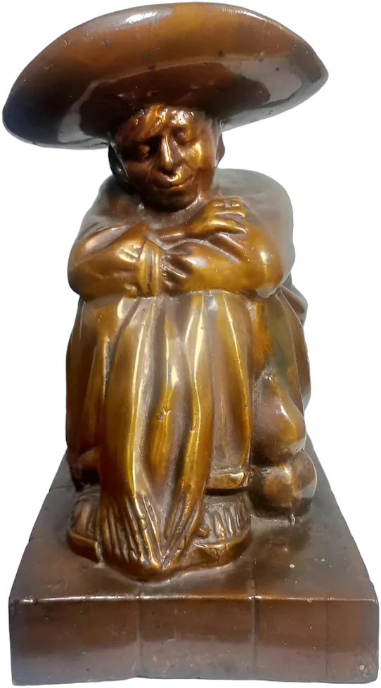 Antiguo Campesino Mexicano En Metal Con Pátina Bronce Bronce