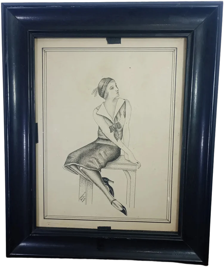 Antiguo Dibujo A Tinta A.r. Esparza Morelia 1931 Blanco Negro