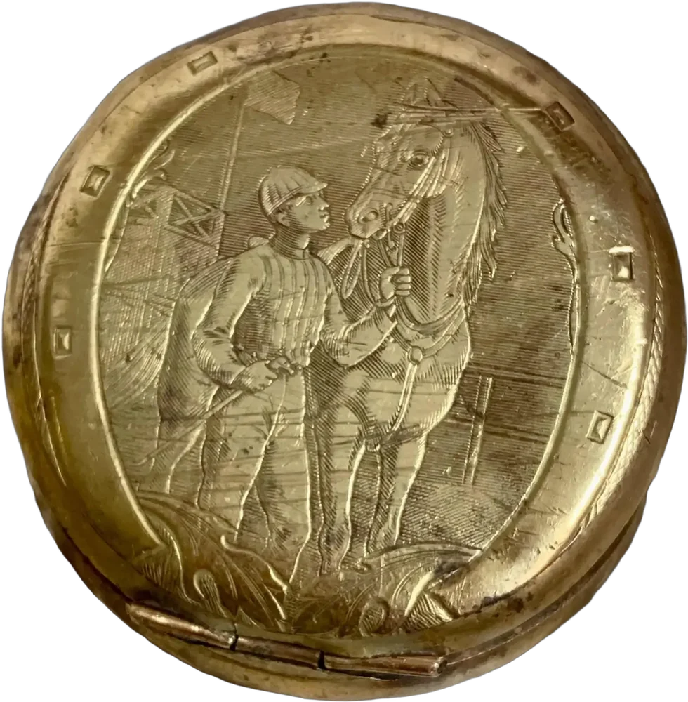 Antigua Caja Reloj De Bolsillo Caballo Y Jinete — imagen 1