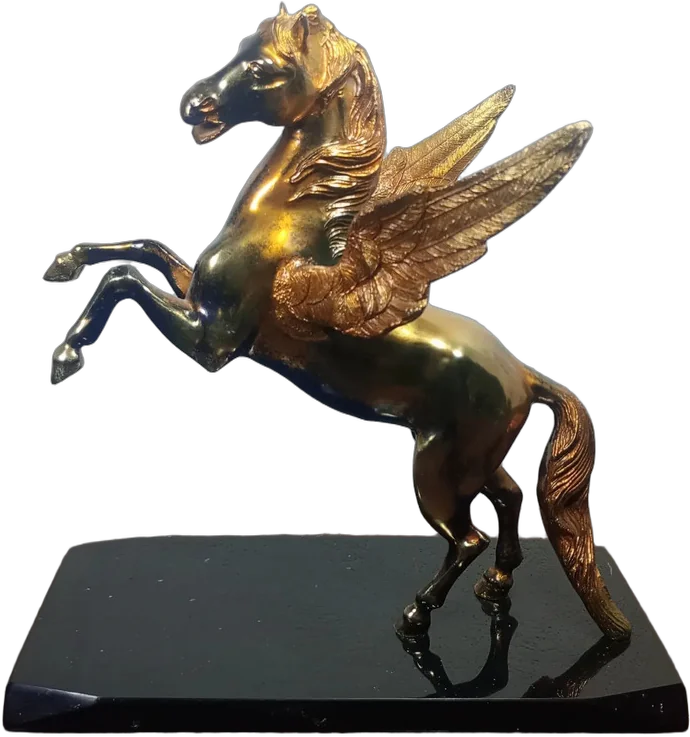 Vintage Pegaso En Latón Chapado Base Mármol Negro Dorado Oscuro