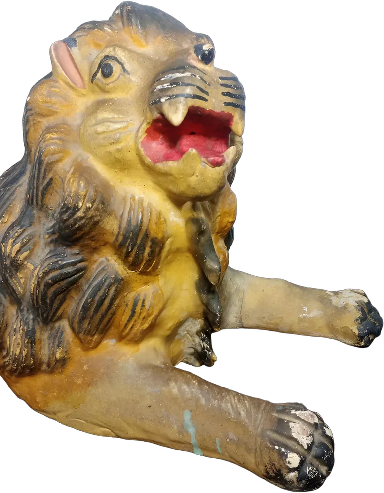 Antiguo León De Terracota Policromada — imagen 1