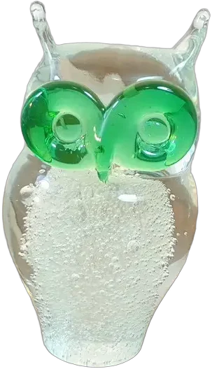 Vintage Búho De Cristal Murano Ojos Verdes 14 Cm Verde Claro