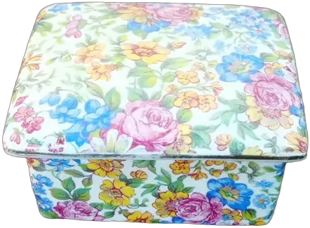 Vintage Caja Joyero Chintz Flores Multicolor Beige Flores