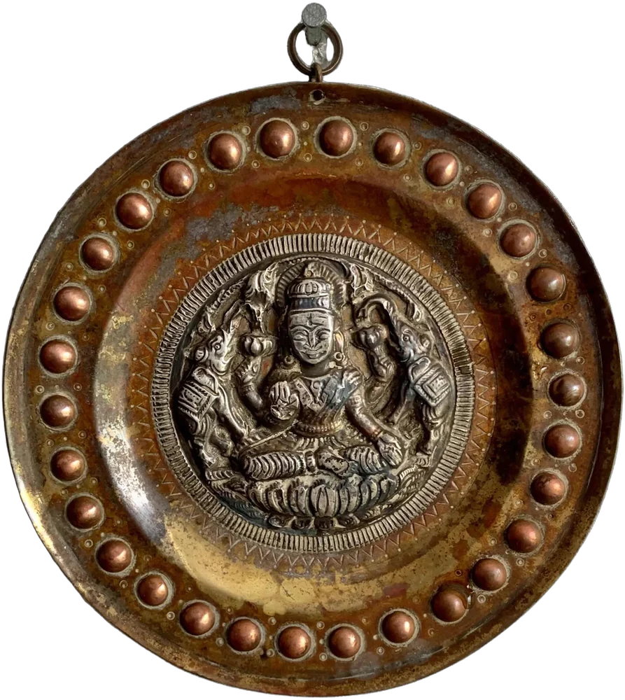 Plato Decorativo Buda Hindú, Vintage Cobrizo Relieves