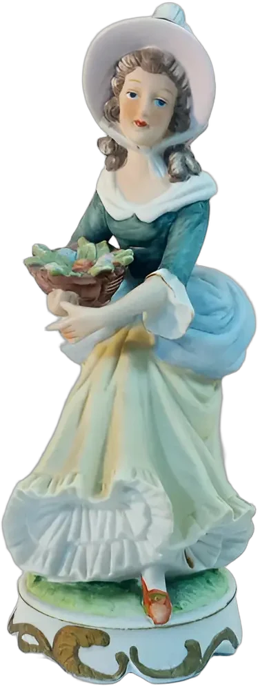 Vintage Figura Lefton Dama Porcelana Con Canasta Multicolor