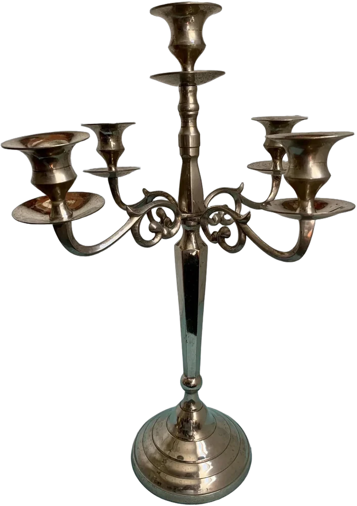 Antiguo Candelabro Bronce Plateado 5 Brazos Plateado