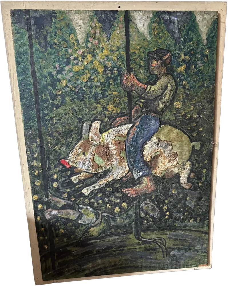 Cuadro Niño Sobre Puerco En Carrusel