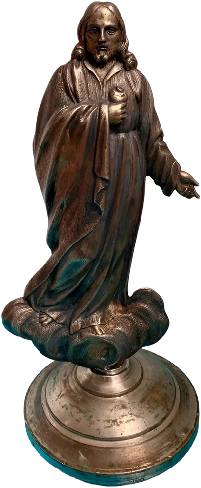 Antigua Escultura Sagrado Corazón De Jesús Plateado