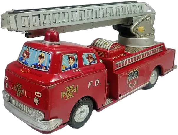 Vintage Camión Bomberos Escalera Modern Toys Japón Bomberos Rojo