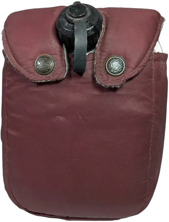 Vintage Cantimplora Aluminio Con Funda Roja Camping Marrón