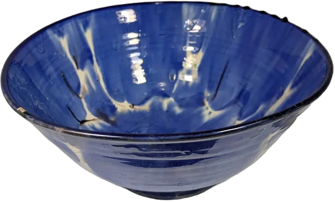 Vintage Platón Hondo Cerámica Azul Rústica Estilo Colonial Azul