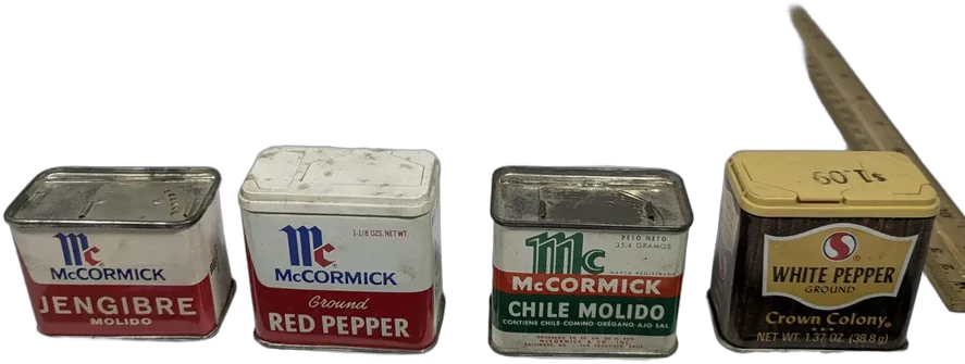 Vintage Colección 4 Latas Especias Mccormick Jengibre Chile Vintage