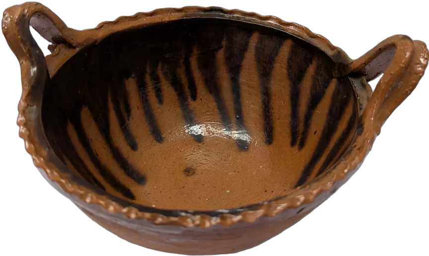 Antigua Cazuela Olla De Barro Mexicana Borde Rizado Marrón